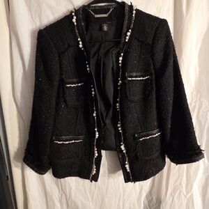 White House Black Market Elegant Black Blazer with Pearl Accents